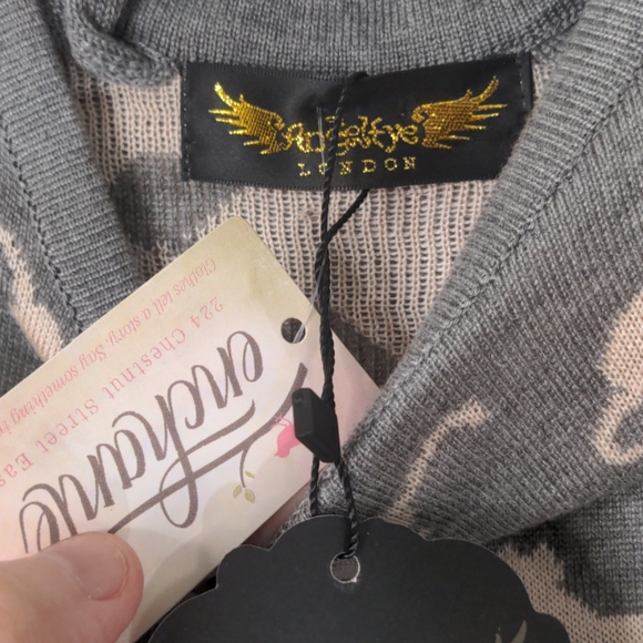 Long Grey Kitten Print Back Bow Knit Sweater - Picture 5 of 8